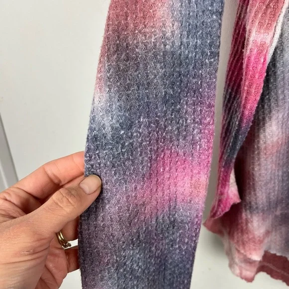 Wild Fable Tie Dye Waffle Knit Thermal Top Long Sleeve Oversized V-neck Large - Picture 5 of 10